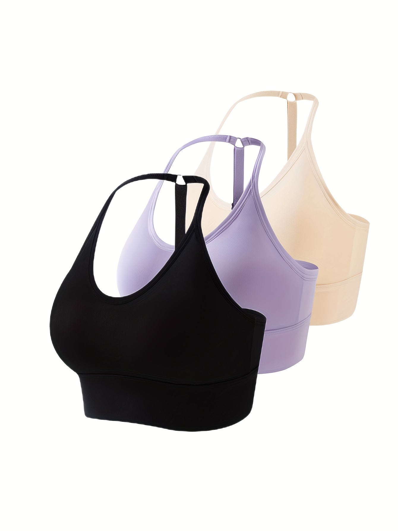 3pcs Seamless Halter Sports Bras, Comfy & Breathable Sporty Fitness Bra, Women's Lingerie & Underwear