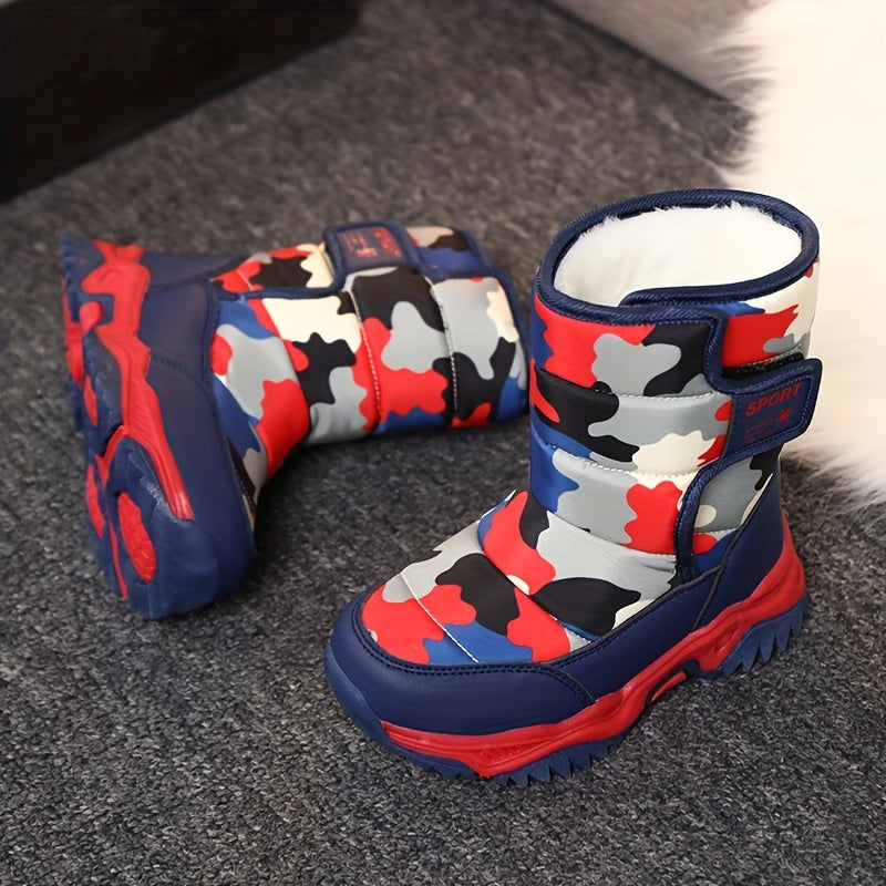 [Boys' Winter Snow Boots] Winter Boys' Camouflage Snow Boots | High-Top Long-Lined Warm Casual Sports Boots with Cushioned EVA Insole and Durable Rubber Sole for Youngsters Outdoor Activities
