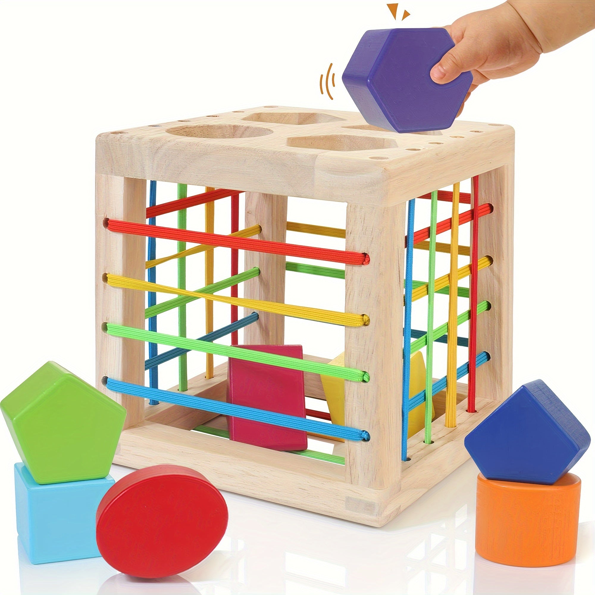 Wooden Shape Sorter Toys for Toddlers 1-3 Years Old, Toys for 1 Year Old Baby Girls & Boys, Activity Cube with 8pcs Geometric Shape Blocks and Gift Box for Christmas