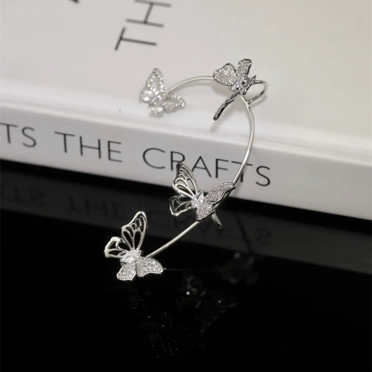 Women'S Elegant Butterfly Ear Cuffs - No-Piercing Ear Hooks, Synthetic Gemstone Accents