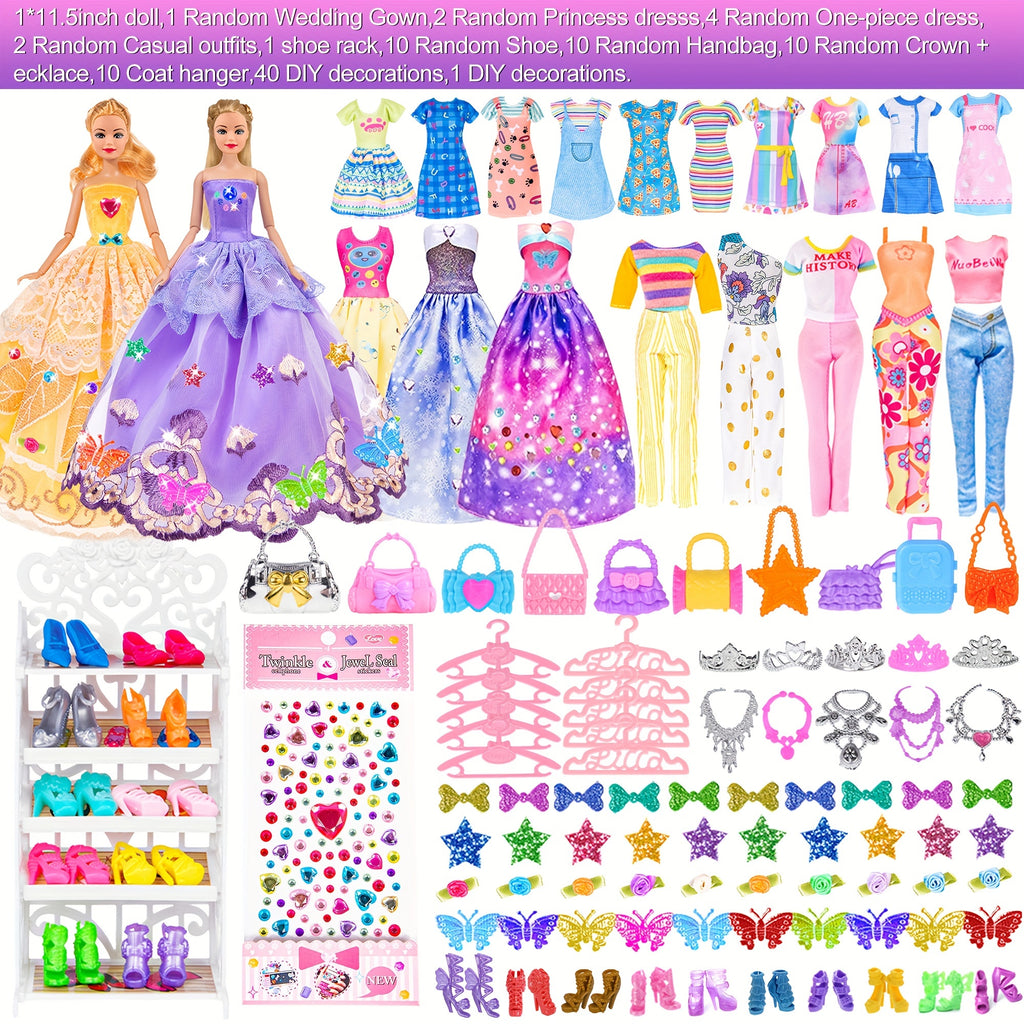Fashion 91pcs 11.5 Inch Girl Doll With Clothes Accessories And Closet, Princess Gowns, Fashion Dresses, Outfits, Swimsuits.Doll Dress Up Toys For Girls Kids Toddlers.Christmas Gift For Ages 3+