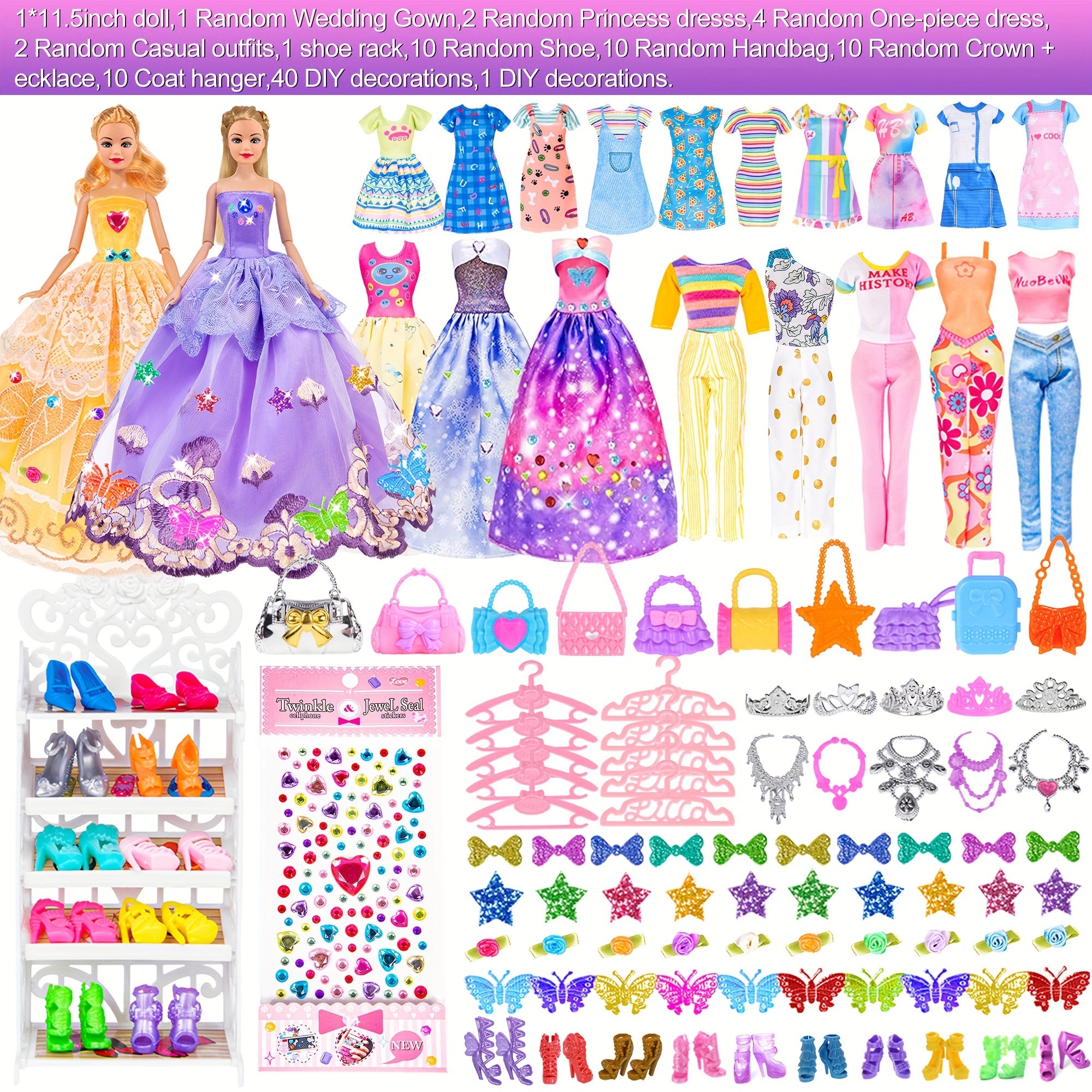 Fashion 91pcs 11.5 Inch Girl Doll With Clothes Accessories And Closet, Princess Gowns, Fashion Dresses, Outfits, Swimsuits.Doll Dress Up Toys For Girls Kids Toddlers.Christmas Gift For Ages 3+