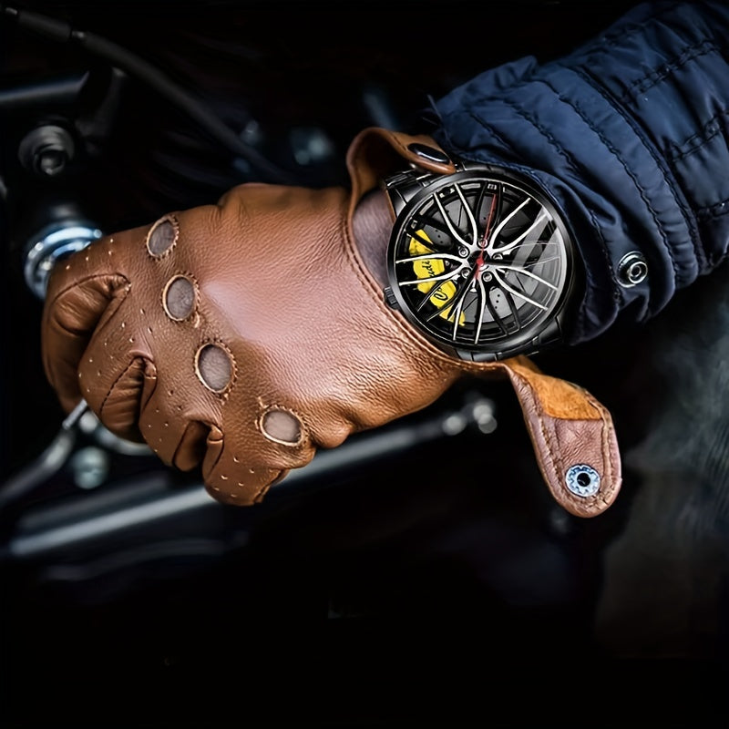 1pc Men's Watch, Car Wheel Hub Caliper Luminous Steel Band Three-dimensional Hollow Sports Wrist Watch, Ideal choice for Gifts