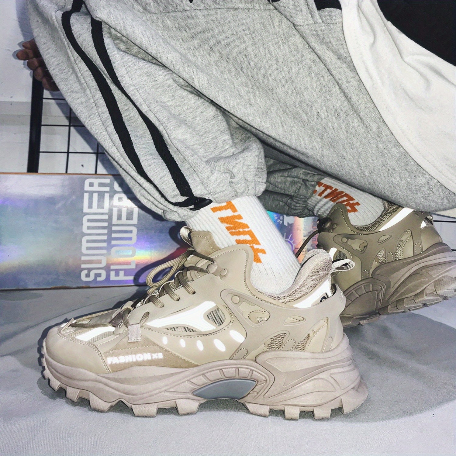 [1 Pair Men'S Cloud Pattern Sneakers] Round Toe Lace-Up  Athletic Sneakers, Sports , Breathable Fabric