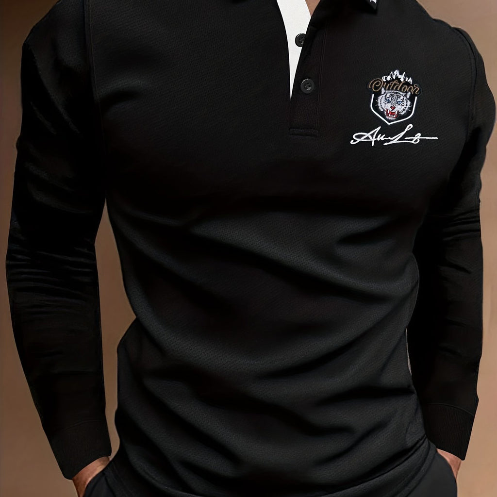 Tiger Head Anime Print Men's Casual Comfy Long Sleeve Shirt For Spring Fall, Golf Sports