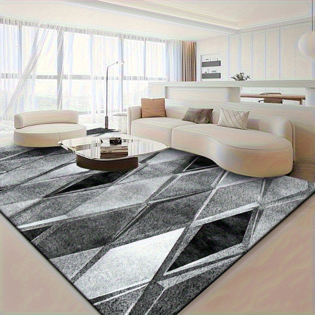 Modern Geometric Diamond Pattern Mat, Soft Non-Slip Machine Washable, Perfect for Bedroom Living Room Office and Game Room Decor, Ideal for Christmas Halloween Easter Thanksgiving and More, in Silvery Gray and Black, Rugs for