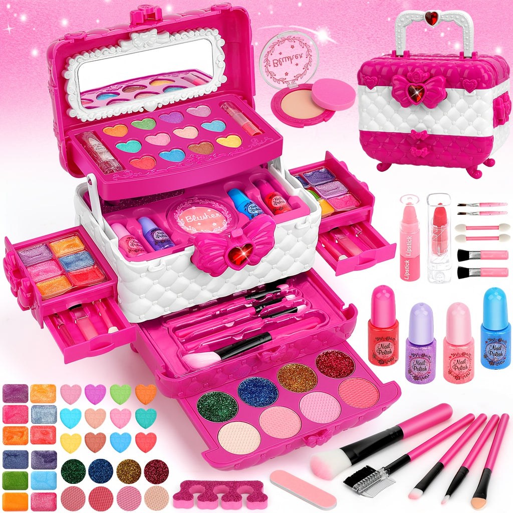 54PCS Washable Real Makeup Set for Kids, Little Girls Makeup Toys, Ideal Christmas Gifts, Toddler Toys for Halloween