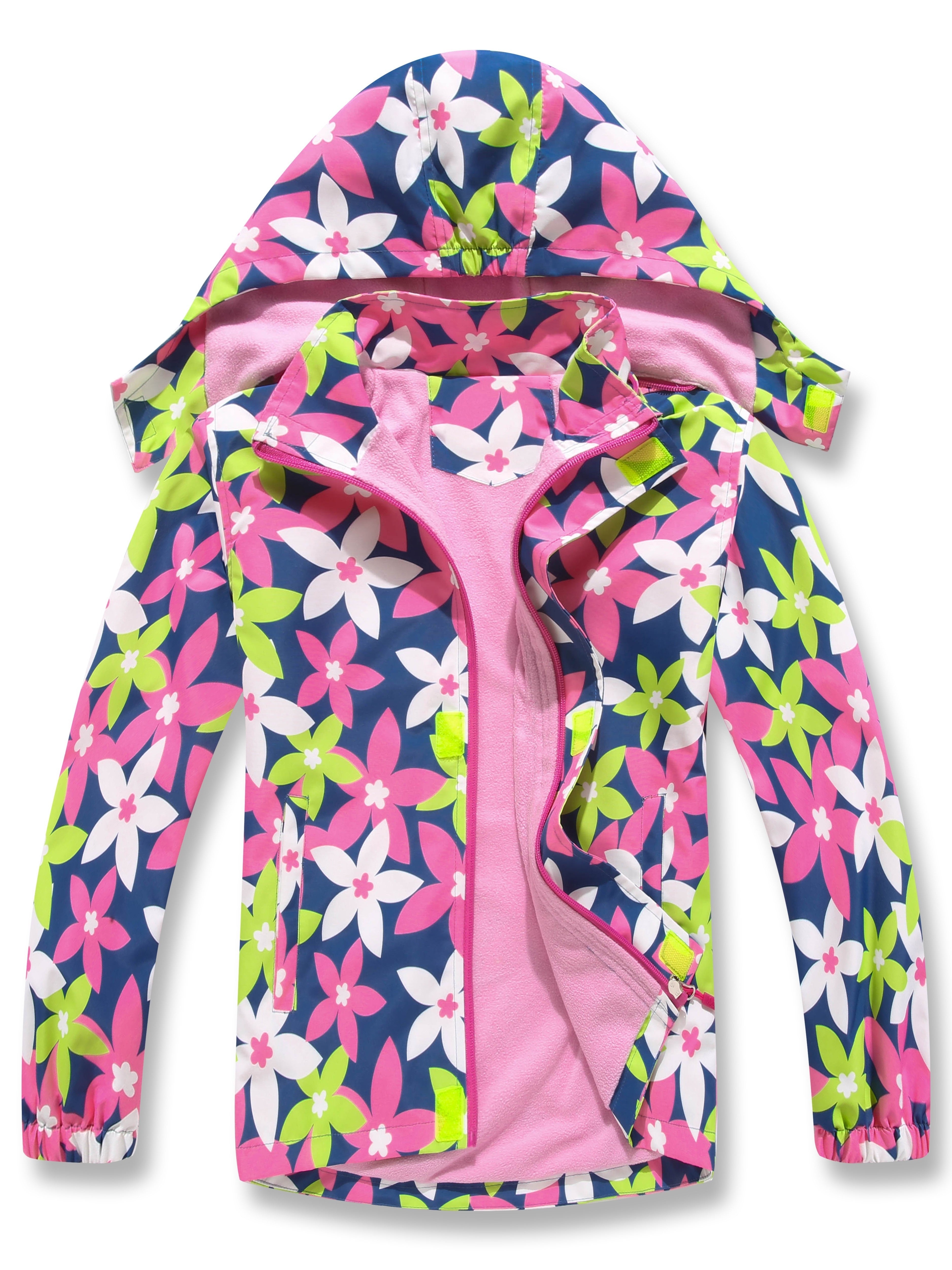 Vibrant Gradient Rain Jacket for Kids - Waterproof, Lightweight, Fleece Lined, Hooded, Windbreaker Coat with Removable Hood for Girls - Perfect for Outdoor Play and School Days