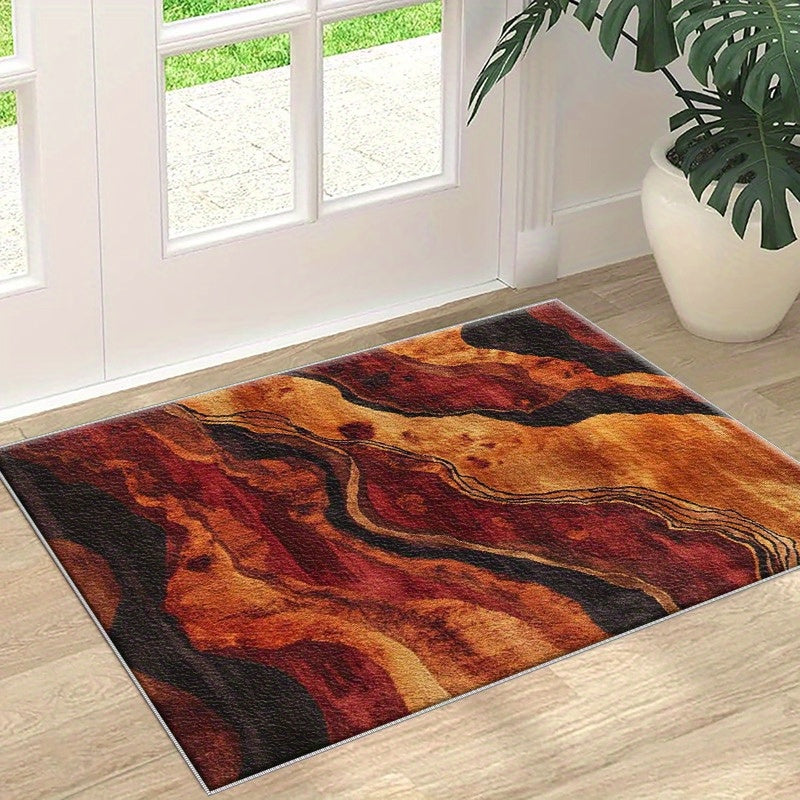 1pc Abstract Artistic Area Mat - Lightweight, Washable & Easy to Maintain, Vibrant Orange, Red, and Black Design, Perfect for Living Room, Bedroom, Dining Room, Office, or Balcony Decor, Machine Washable Polyester, Rectangula