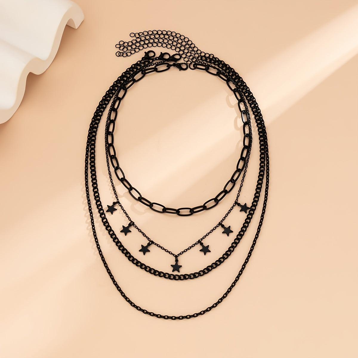 4pcs Gothic Black Star Element Pendant Tassel Hip Hop  Chain Necklace Set Party Jewelry for Women.Kpop style jewelry.