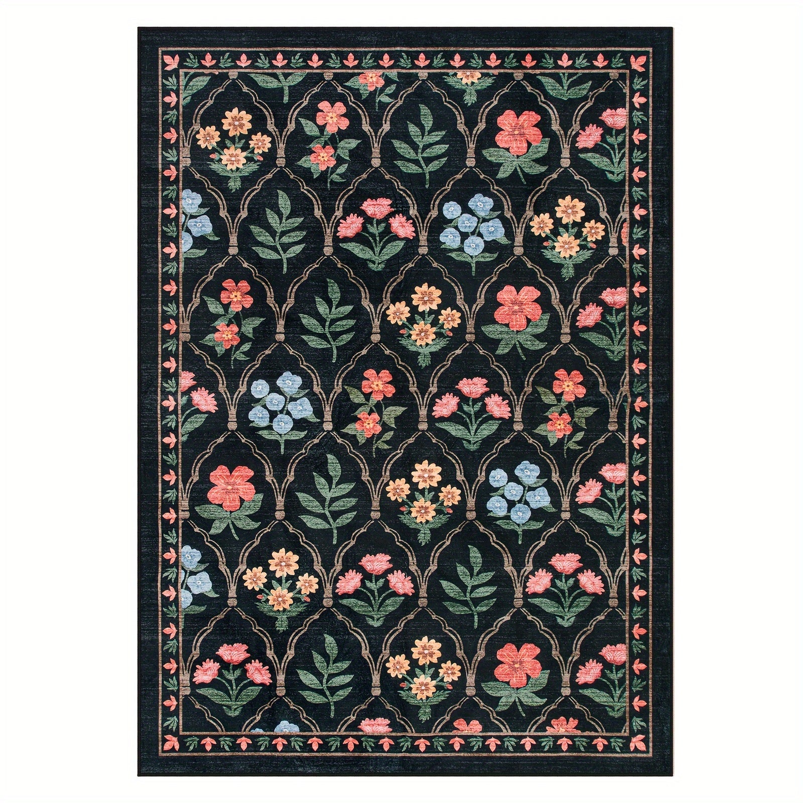 Christmas Area/Runner Rugs for Living Room, Washable Rug Carpet, Non-Slip Low Pile Soft Flowers And Plants Moroccan Holiday Xmas Decor Throw Mat for Living Room/Bedroom/Kitchen