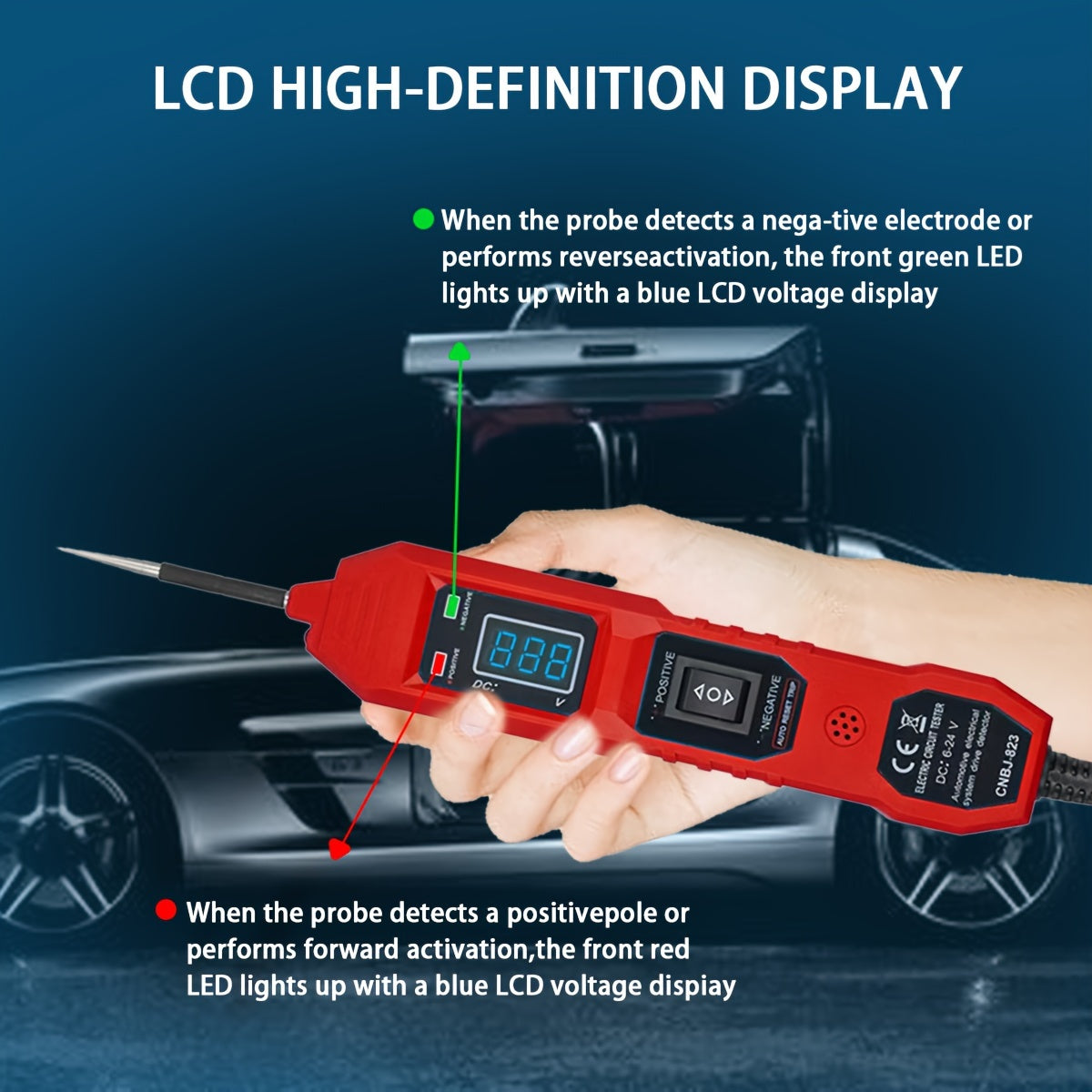 Automotive car voltage panel and Car Vehicle Circuit Tester with LED Voltage Display, USB Power, Compatible with 3.5-36V DC Automotive Electrical Systems, Digital Multimeter Probe with Clips