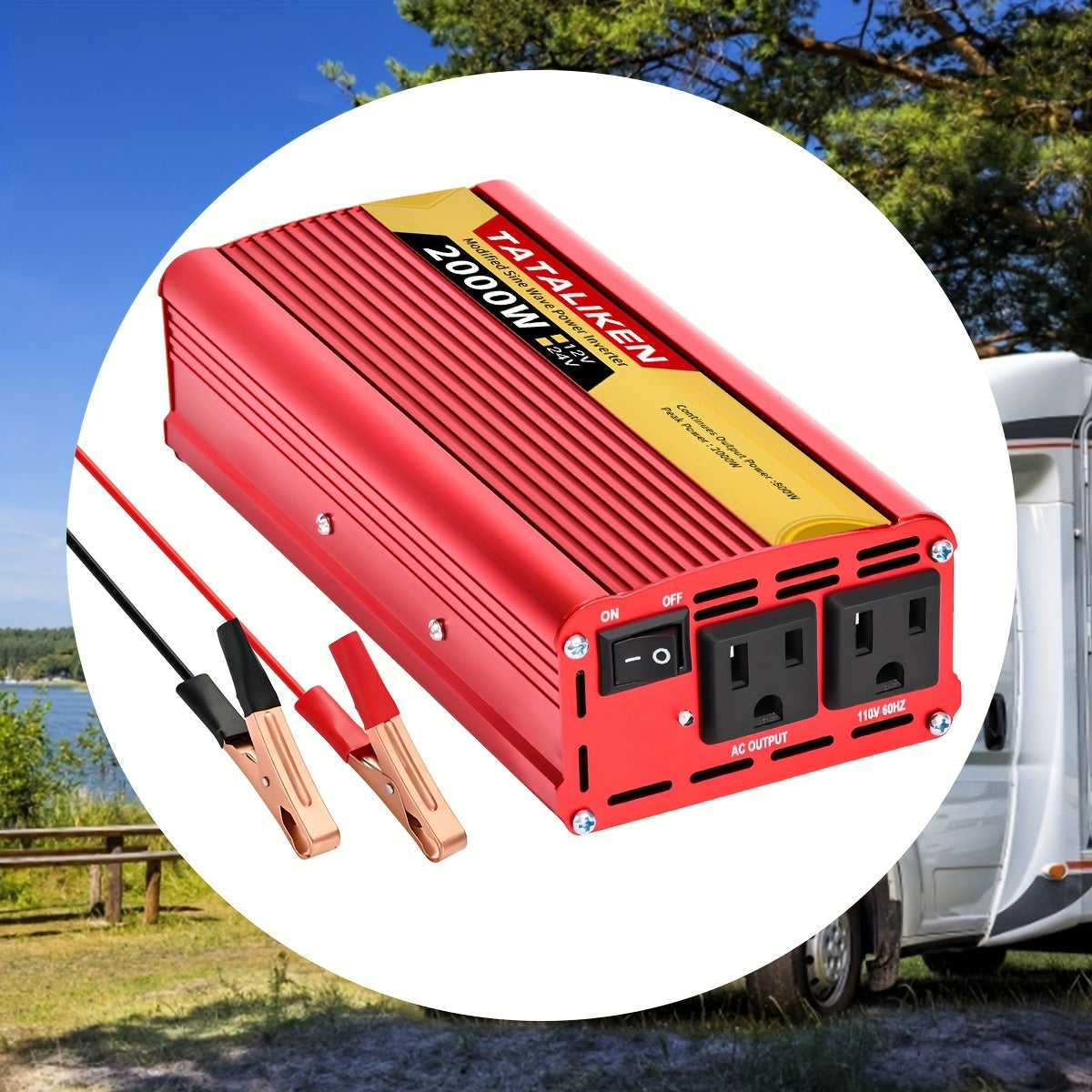2000W (800W continuous) Heavy-Duty Car Power Inverter Charger -