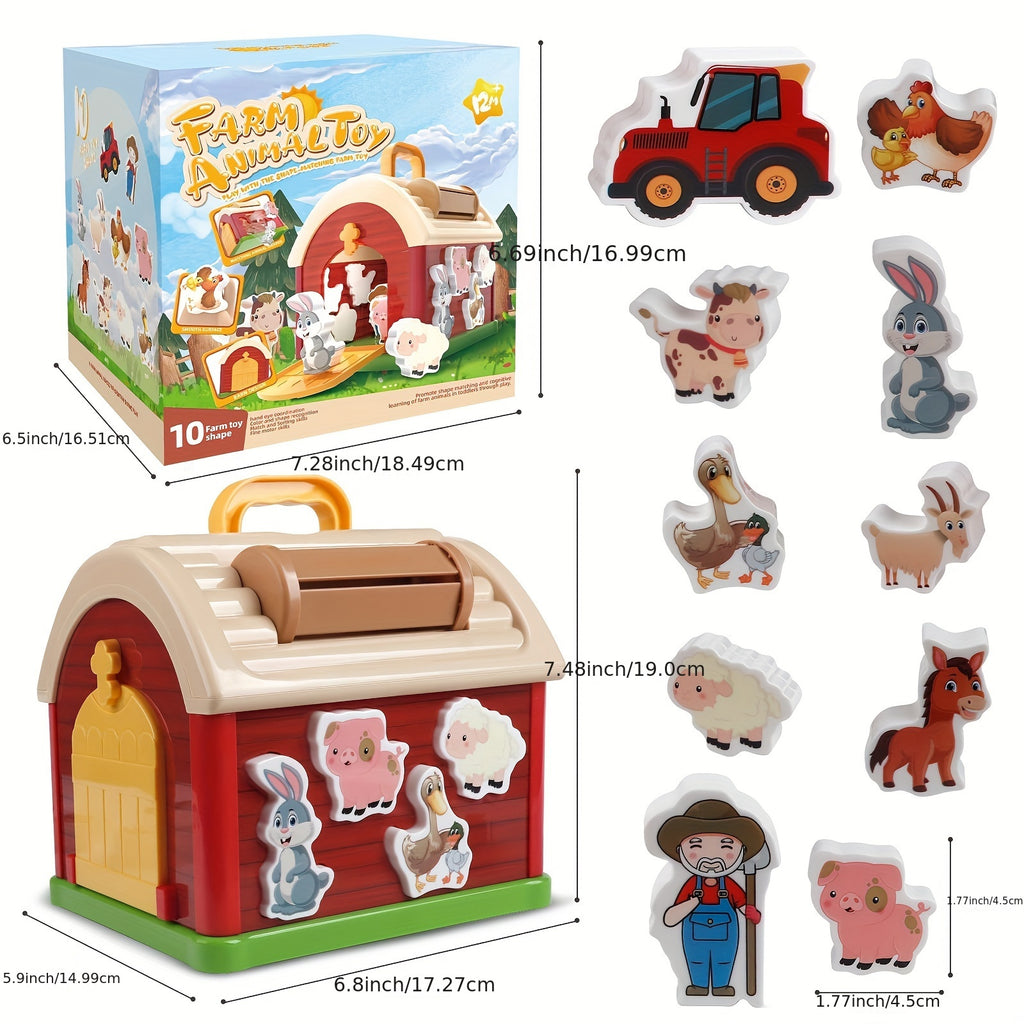 Big Red Take-Along Sorting Barn Toy with Handle, 10 Farm Play Pieces - Farm Toys, Shape Sorting & Stacking Learning Toys Christmas Birthday Gift for Youngsters Boys Girls Halloween Christmas Gift