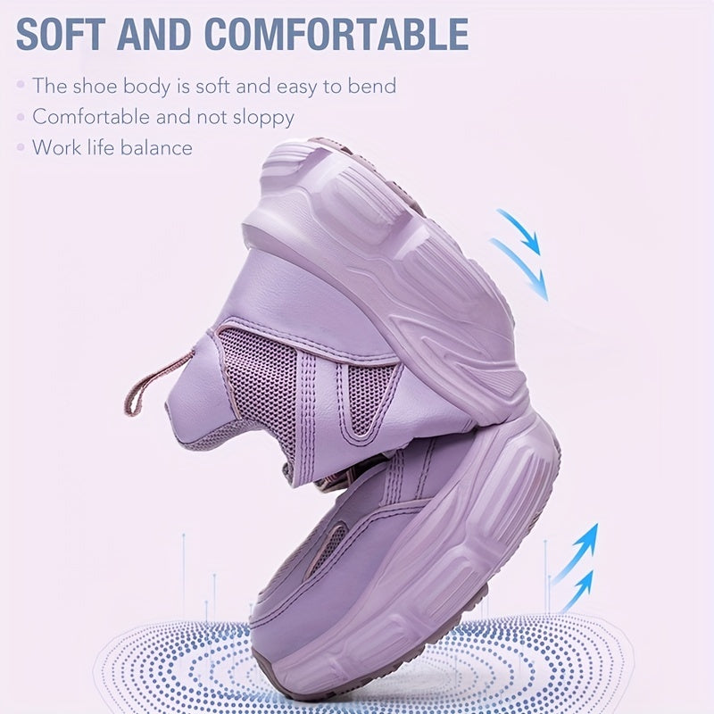 1pc Labor Protection Shoes Women's Steel Toe Cap Anti Impact And Anti Puncture Lightweight Fashionable Safety Work Shoes Women's Office, Shoes Height 1.57in