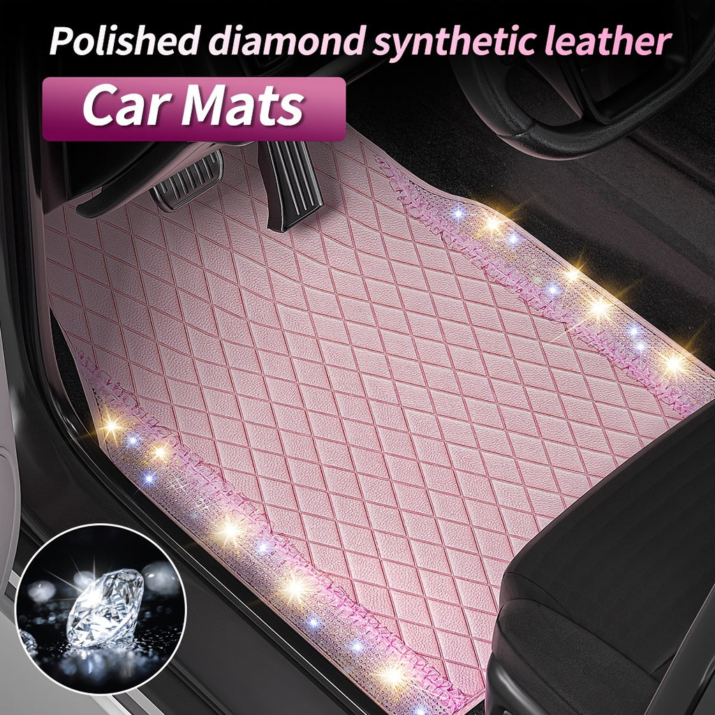 PU Leather Car Mats, Beautiful Fabric Pattern Decoration, Shining Diamond Floor Mats