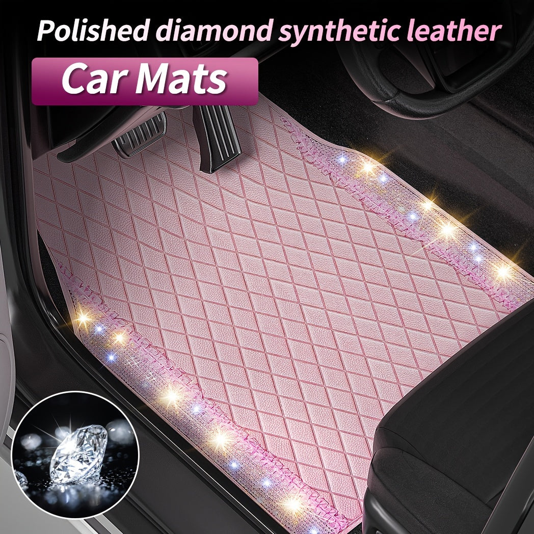 PU Leather Car Mats, Beautiful Fabric Pattern Decoration, Shining Diamond Floor Mats