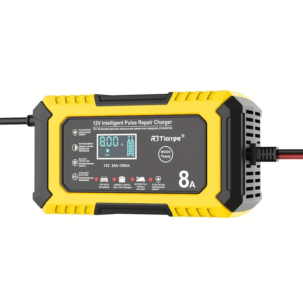 [Smart Car Charger] 12V 8A Smart Trickle Charger, American Plug Car Battery Charger | for Automotive Lead Acid and Lithium Iron Batteries