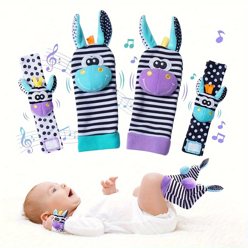 4pcs Baby Rattles Toys for 0-12 Month, Infant Girl Boy Toys for Babies 3-6 Months, Newborn Hand & Foot Toys for 0 to 9 Months, Baby Shower Gifts Set with Wrist Rattle Socks