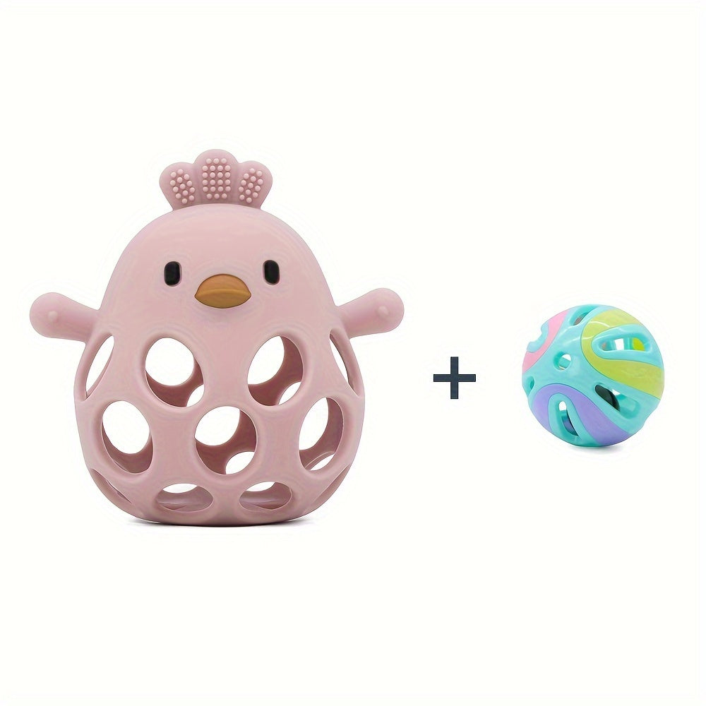 Baby Teething Toy With Bell Rattle, Silicone Teether Mitten For Babies Over 3 Months Anti Dropping Wrist Hand Teethers Glove Baby Chew Toys For Sucking Needs, BPA Free (Dark Pink)