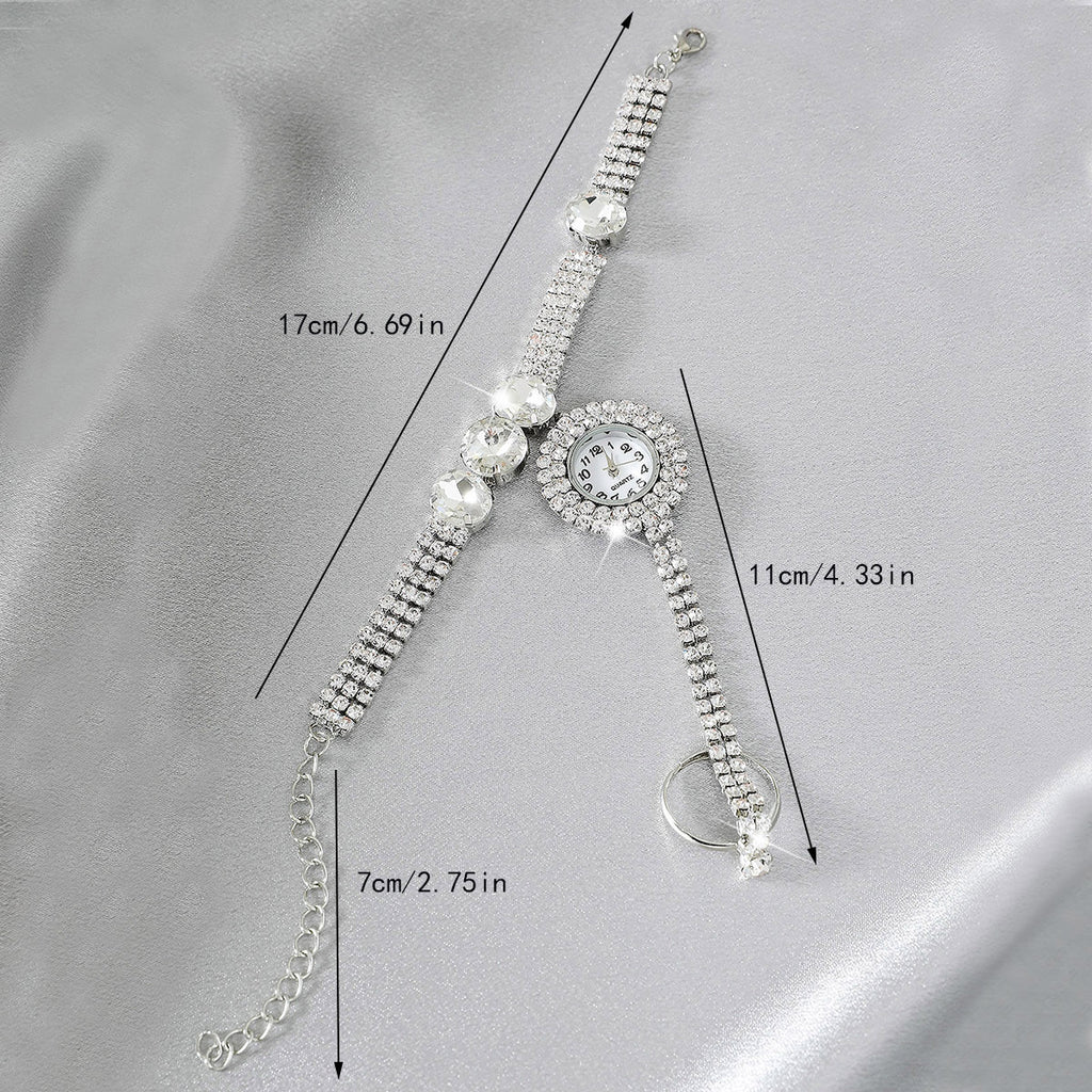 Sparkling Rhinestone Tassel Watch Bracelet - Timeless Round Glass Dial for Women - Elegant Dress-Up Essential with Glamorous Charm