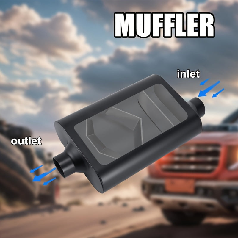 Universal Mufflers Dual Chamber, Offset Inlet Center Outlet.Performance Automotive Muffler Exhaust. 2 Chamber Performance Race Muffler Resonator Anti-corrosive 18" Overall (Silver & Black & Red)