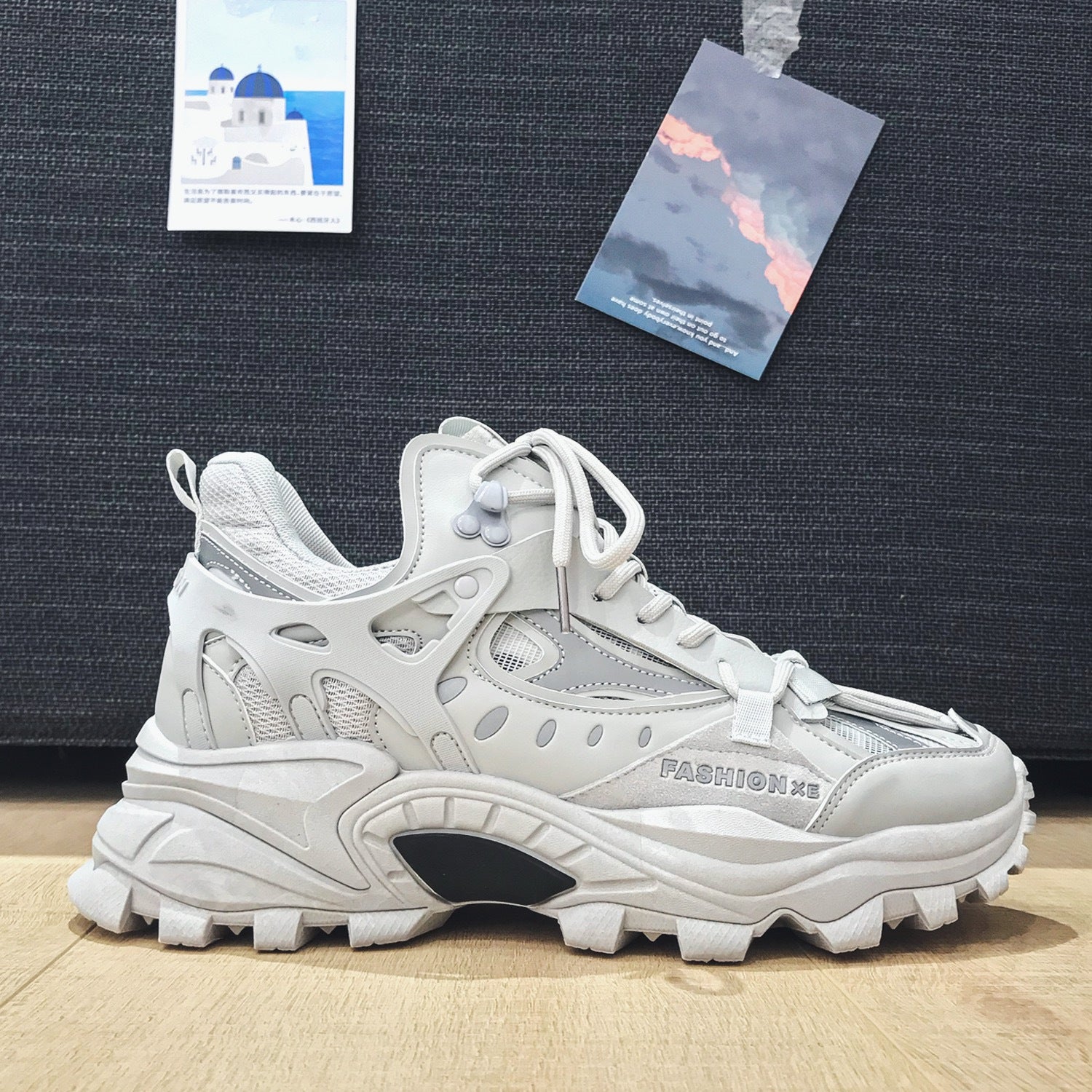 [1 Pair Men'S Cloud Pattern Sneakers] Round Toe Lace-Up  Athletic Sneakers, Sports , Breathable Fabric