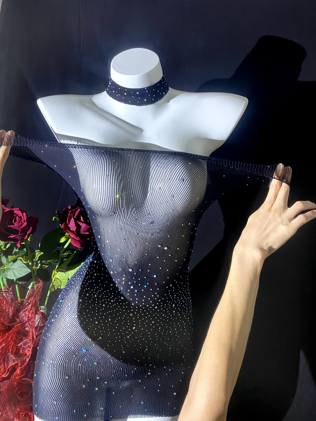 Shiny Rhinestone Bodycon Design Dress, Without Lingerie & Underpants, Women's Sexy Clothing