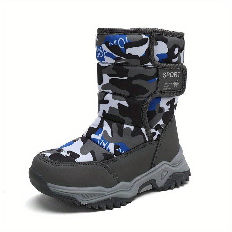 [Boys' Winter Snow Boots] Winter Boys' Camouflage Snow Boots | High-Top Long-Lined Warm Casual Sports Boots with Cushioned EVA Insole and Durable Rubber Sole for Youngsters Outdoor Activities