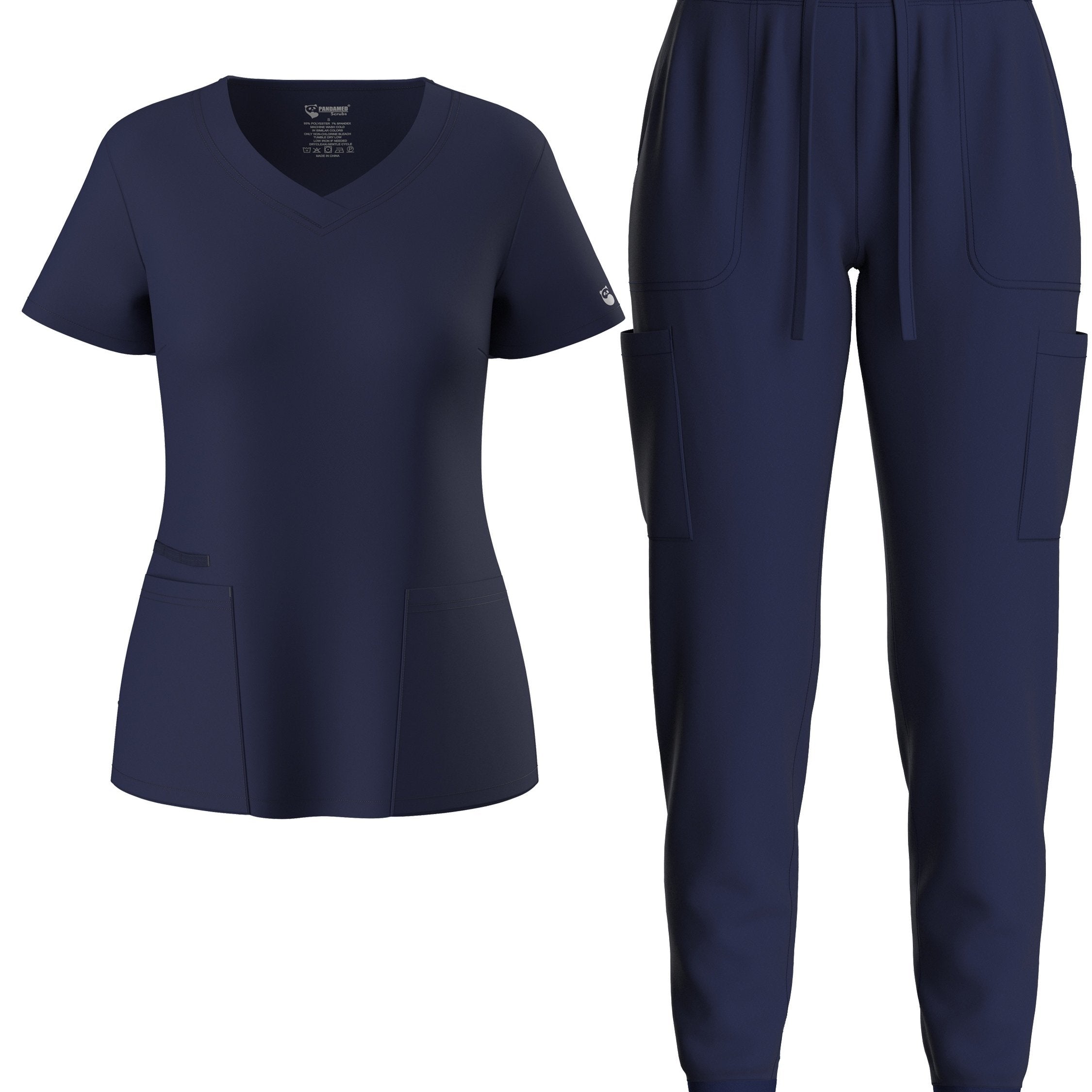two-piece Elegant Two-Piece Scrub Set for Women: Short Sleeve V Neck Top & Drawstring Pants