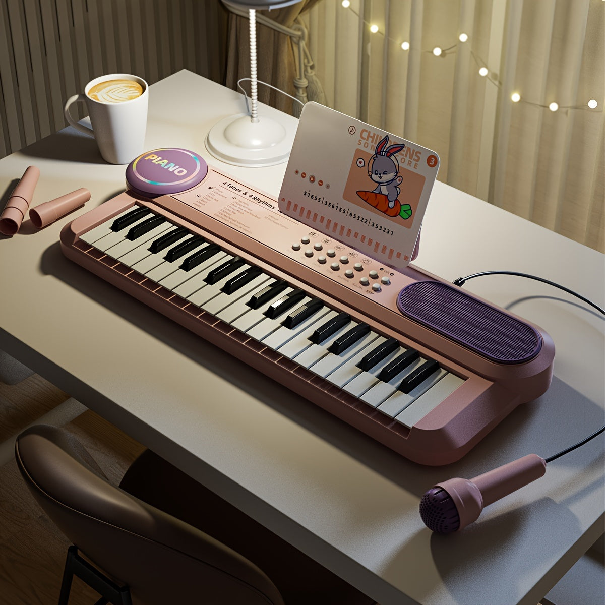 Youngsters Piano Keyboard Toys, 37 Keys Youngsters Piano Music Instruments Toy with Microphone, Pink Blue Piano Multipie Sounds, Stickers, Birthday Gifts for Boys and Girls