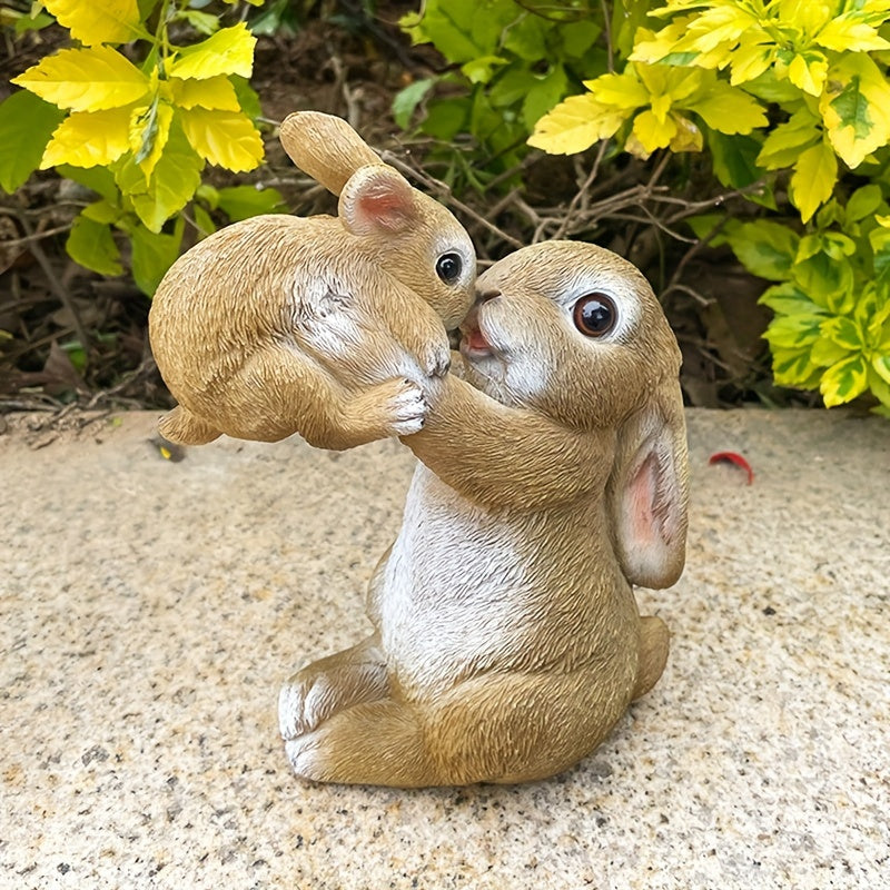 Charming Resin Rabbit Family Statue - Classic Easter Bunny Decor for Outdoor Garden, No Battery Needed