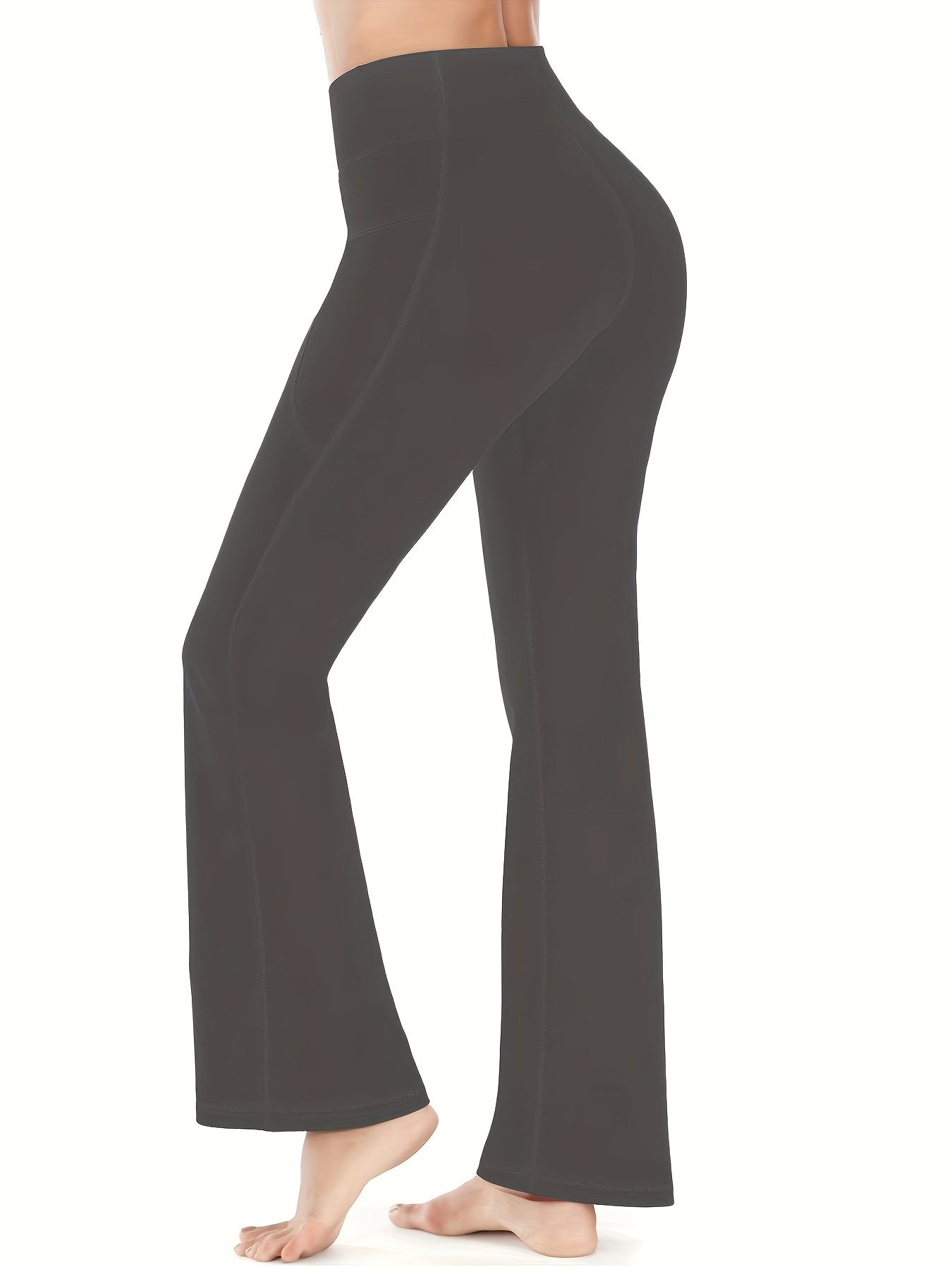 [Yoga Leggings] High Waist Solid Color Running Yoga Flare Leggings | Women's Activewear Wide Leg Bootcut Pants, Side Pocket Sports Workout