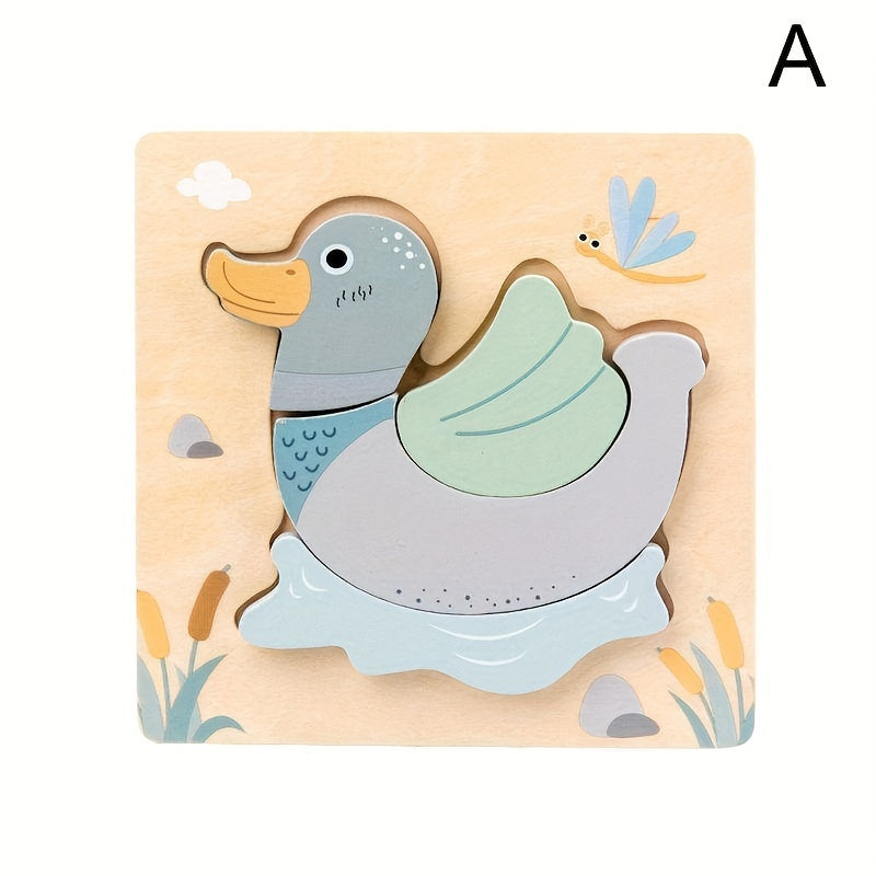 3D Wooden Cartoon Animals Cognitive Puzzles For Kids, Kids With Wooden Toys, Baby Educational Toys Game Christmas, Halloween Gift