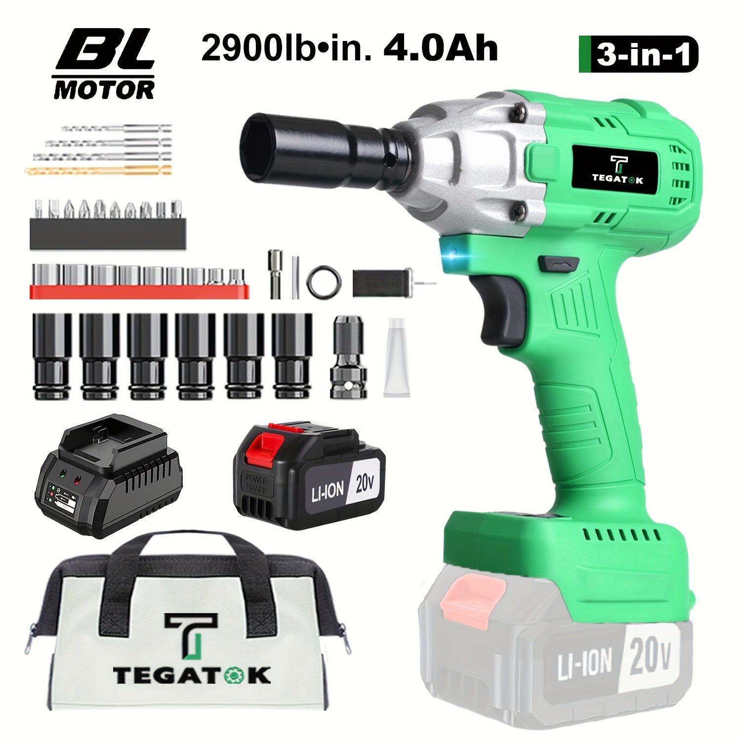 Powerful 20V Cordless 1/2-Inch Brushless Impact Wrench Kit - 320 Nm High Torque