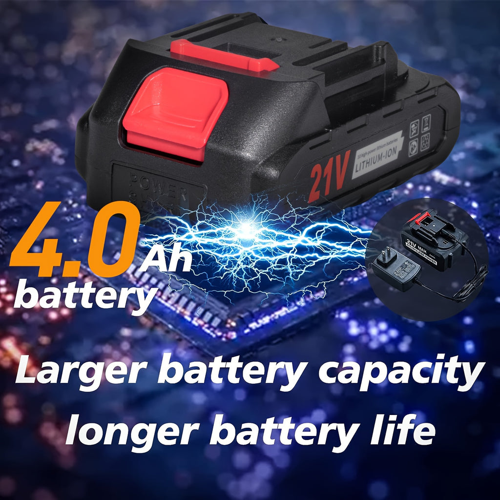 21V 4000MAH Cordless Impact Wrench and Drill Set, Brushless Power Impact Gun with Electric Drill Kit, Portable Tool Bag and Accessories for Automotive and Home Use