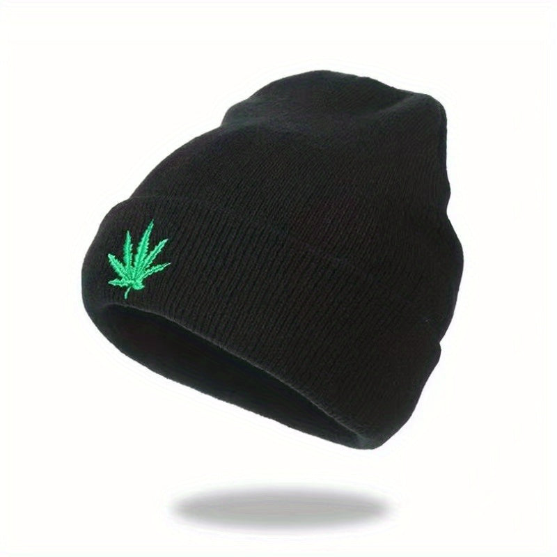 Fashion Leaf Embroidery Knitted Hat Universal Hip Hop Sports Cap For Men Women Teens