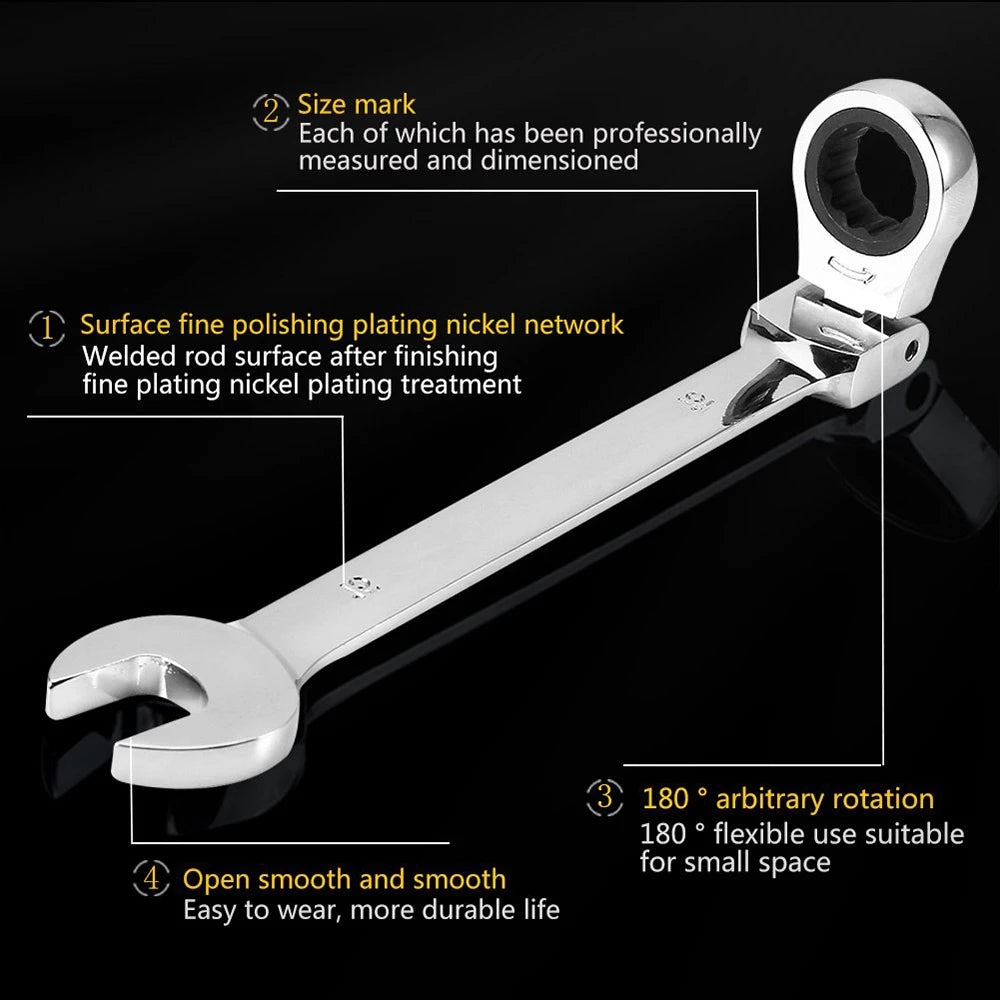 1pc/12pcs Ratchet Wrench Set | Dual-Use Flexible Head, Chrome Vanadium Steel, Automotive Manual Tools