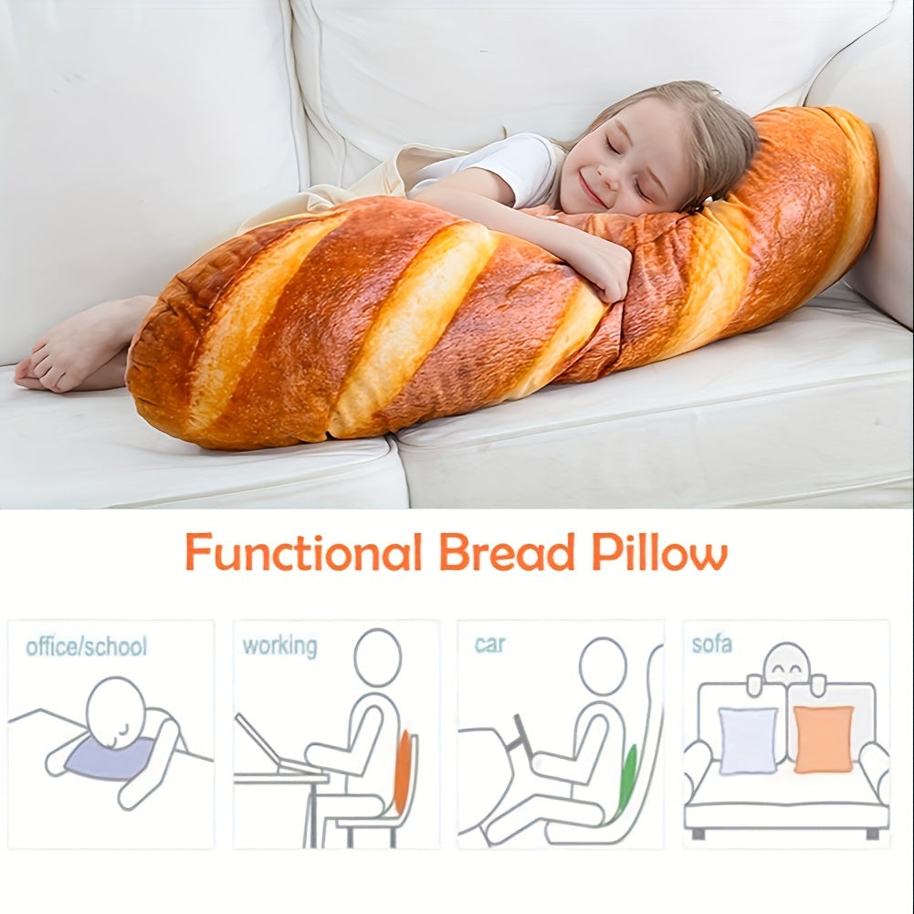 2PC Combo 60cm/23.62in 3D Simulation Bread Shape Pillow Soft Lumbar Baguette Back Cushion Funny Food Plush Stuffed Toy Toast Bread Kids Body Pillow Lumbar Baguette Back Cushion Toys