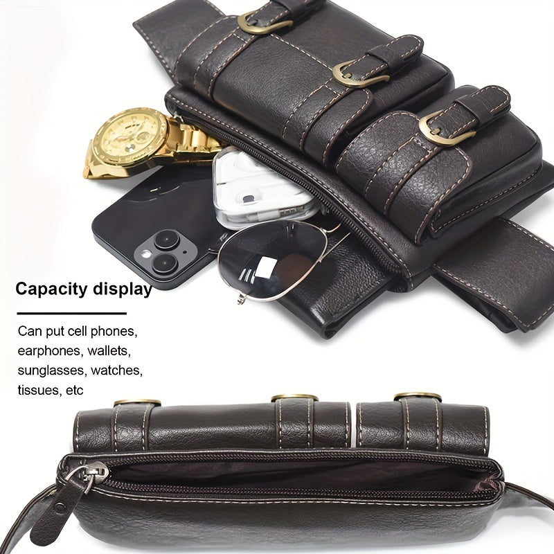 1pc PU Leather Waist Bag Fanny Bag For Men Women, Outdoor Travel Sports Chest Bag For Running Hiking, Simple Fashion Bumbag, Smart Phone Purse Wallet, Card License Bag