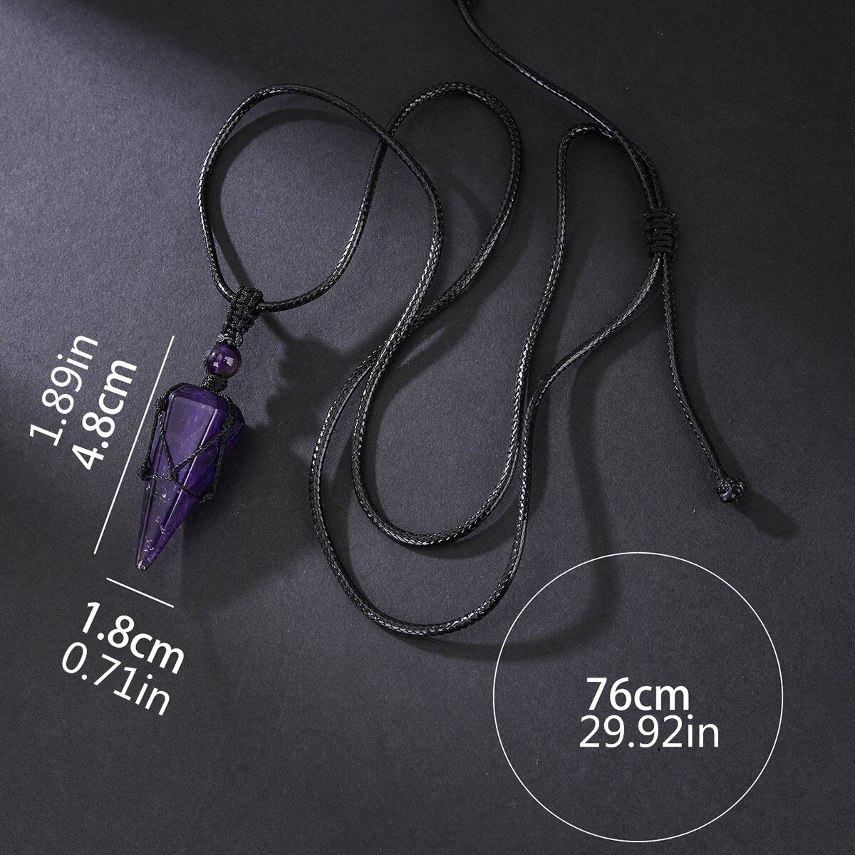 Stylish Men's Natural Amethyst Crystal Hexagonal Cone Pendant Necklace with Braided Rope - Fashion Accessory