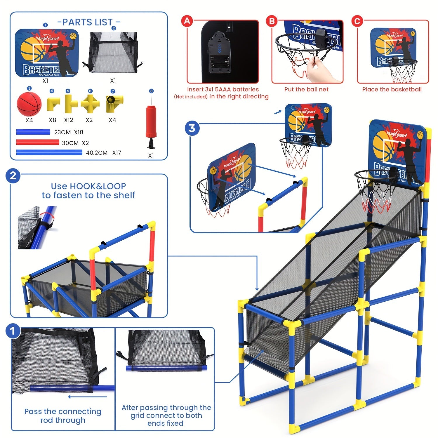 Kids Basketball Hoop Arcade Game W/Electronic Scoreboard Cheer Sound, Basketball Hoop Indoor Outdoor W/4 Balls, Basketball Game Toys Gifts For Kids 3-6 5-7 8-12 Toddlers Boys Girls