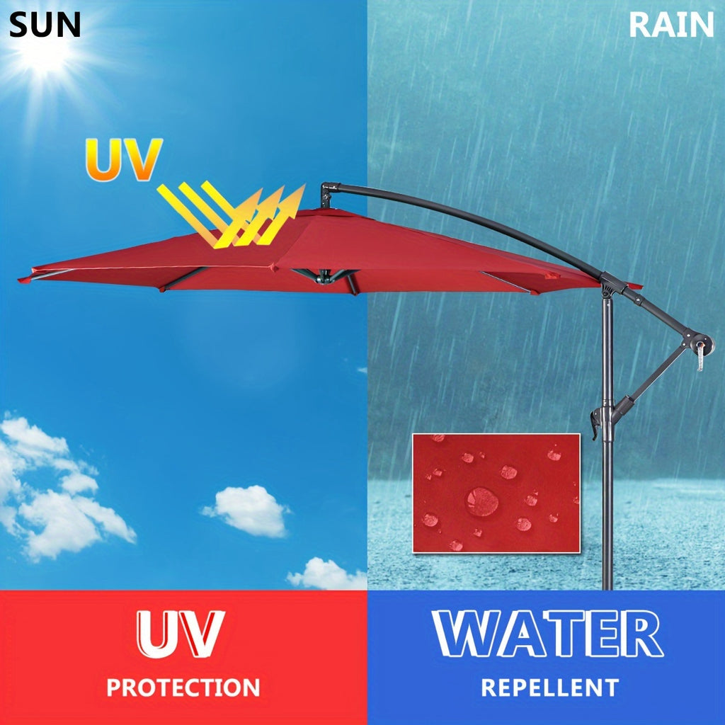 1pc 10ft Classic Burgundy Hanging Umbrella - Water-Resistant, UV Protection, Offset Patio Sun Shade with Sturdy Cross Base - Perfect for Outdoor Market, Garden, or Backyard Events