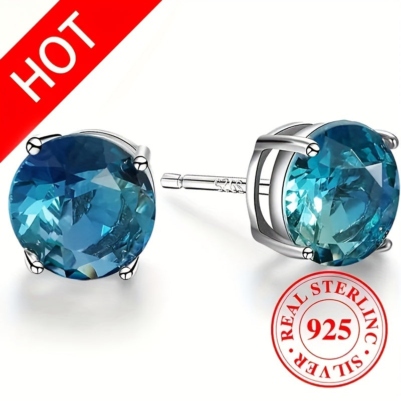 Sterling Silver Earrings, 925 - Boho Style Round Cubic Zirconia Earrings