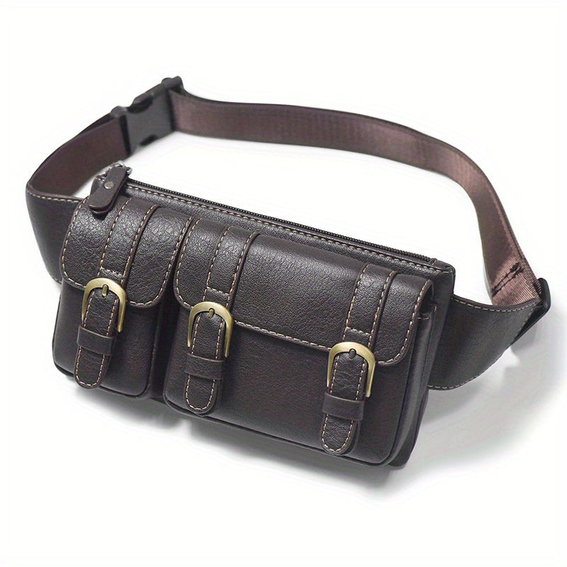1pc PU Leather Waist Bag Fanny Bag For Men Women, Outdoor Travel Sports Chest Bag For Running Hiking, Simple Fashion Bumbag, Smart Phone Purse Wallet, Card License Bag