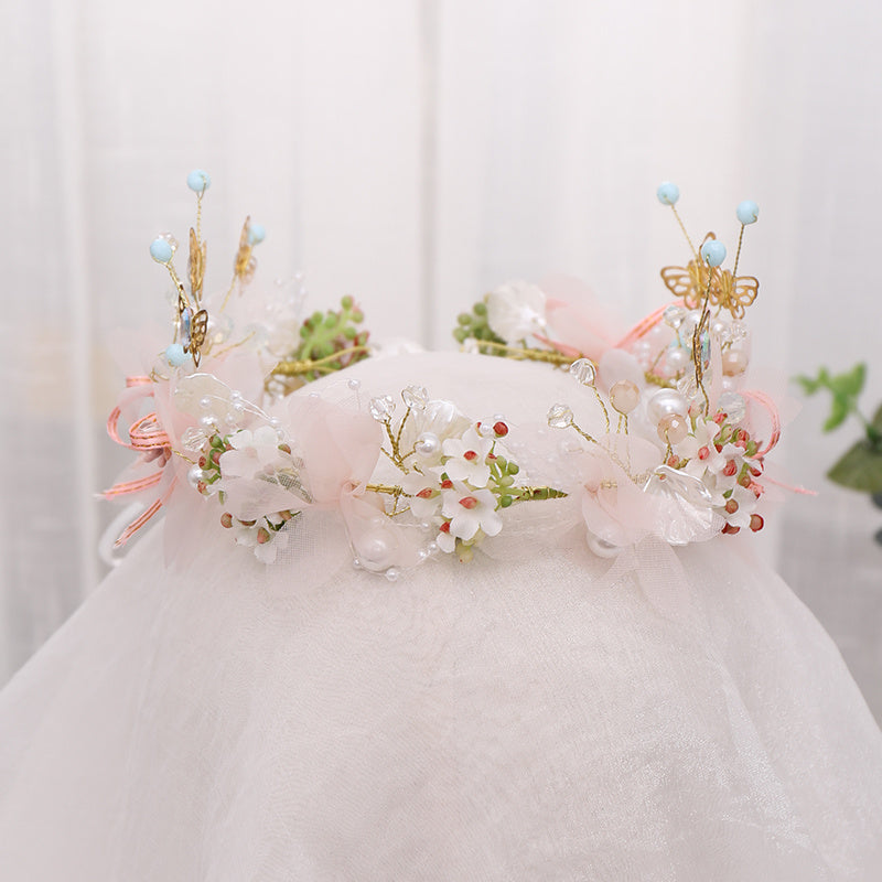 Flower   Headband, Fairy Headpiece Wreath, Sweet Butterfly Flower Headband For Flower Girl, Flower   Crown, Bridal Hair Accessories