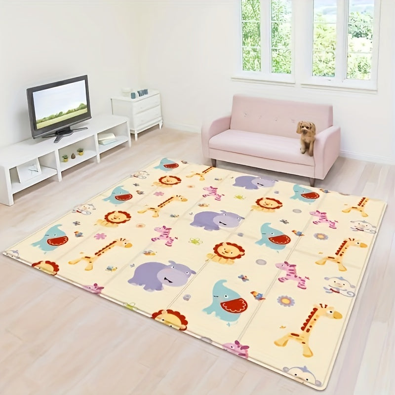 Double-Sided Foldable Kids Play Mat, Waterproof Non-Slip Crawling Rug with Cartoon Patterns, Indoor Educational Activity Surface Foam Floor Game Pad for Children's Room