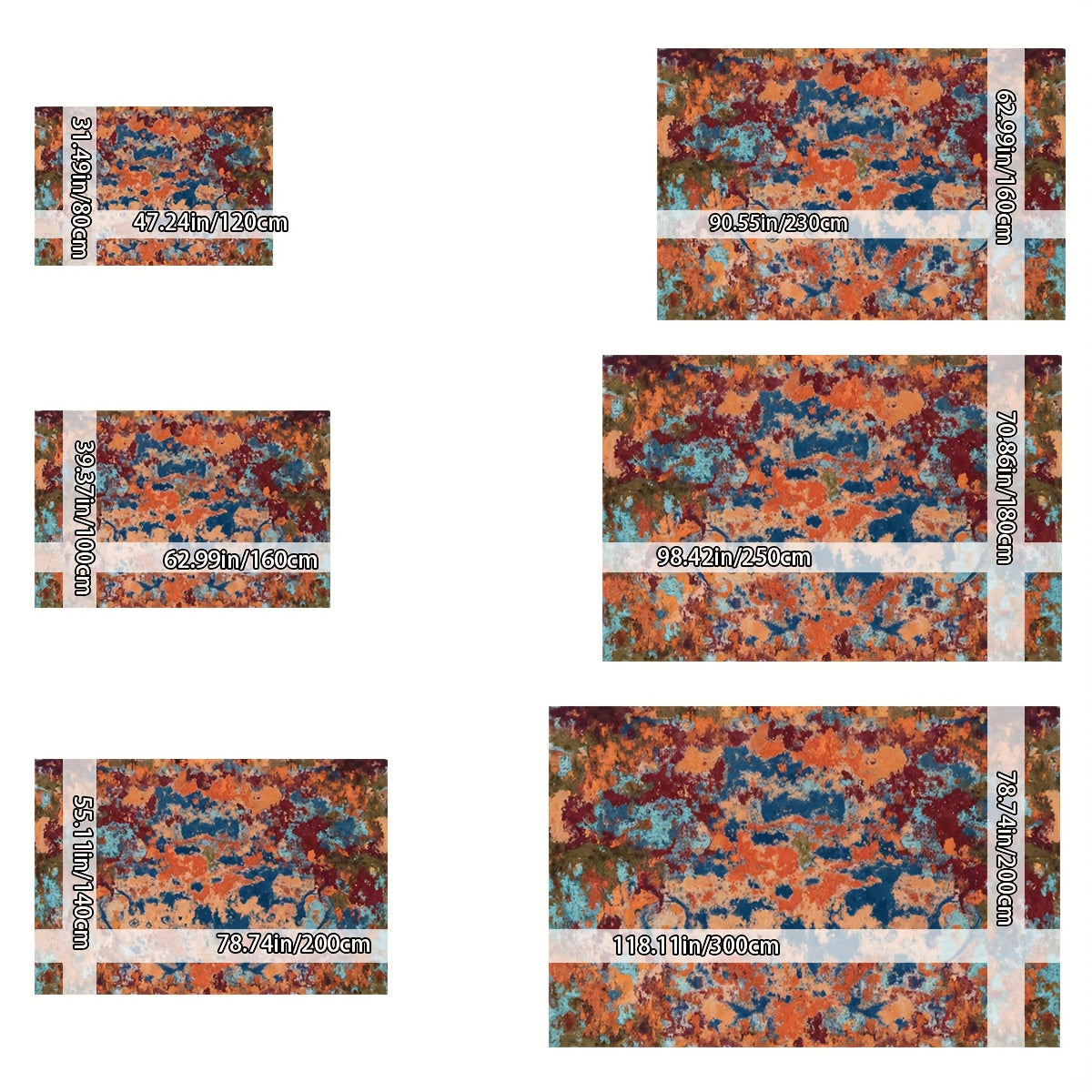 Large Rectangular Imitation Cashmere Carpet - Soft Plush 78.74"x118.11" (200x300cm) Blue Orange Brown Beige Modern Abstract Pattern, Machine-Made with Rubber Backing, Easy to Clean Durable Floor Mat for Bedroom, Living Room,