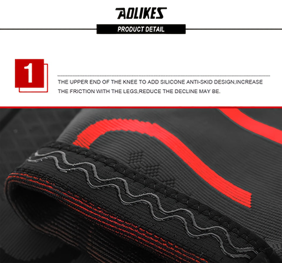 1pc AOLIKES Compression Knee Sleeve | Breathable, Non-Slip, Ideal for Running, Volleyball, Basketball, Yoga, Tennis, Football - Available in, Grey, Red