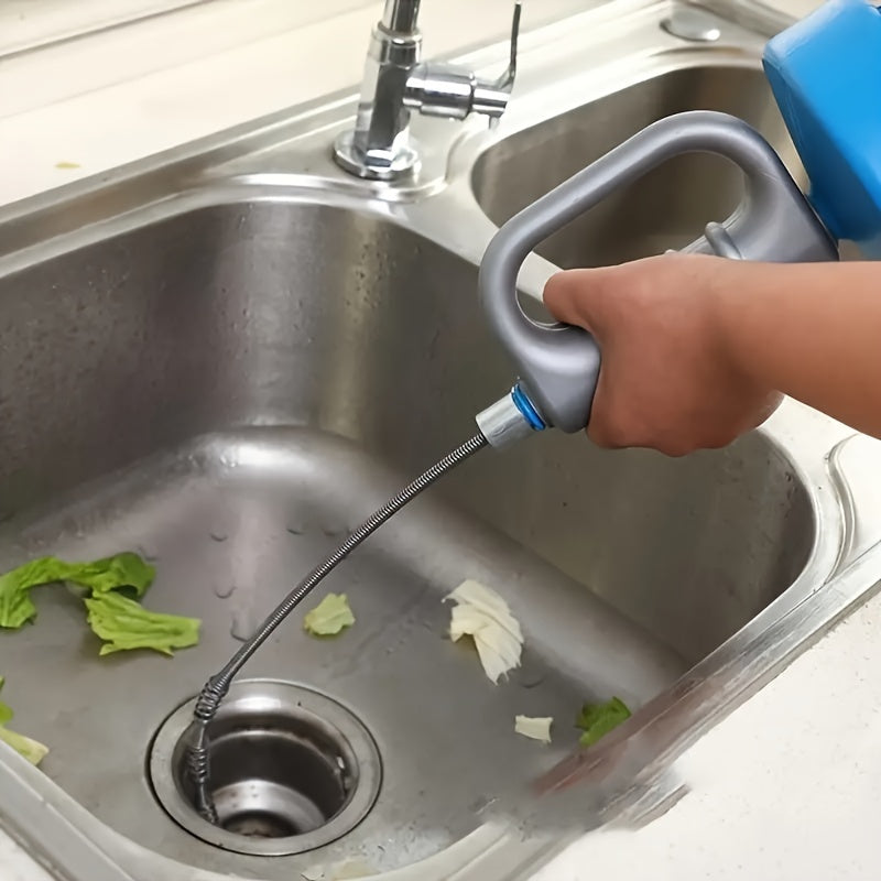 1pc Hand-Operated Pipe Dredger - Unclog Drains, Toilets, and Kitchens with Spring-Loaded Steel Wire - Effective Sewer Cleaning Tool for Home and Commercial Use